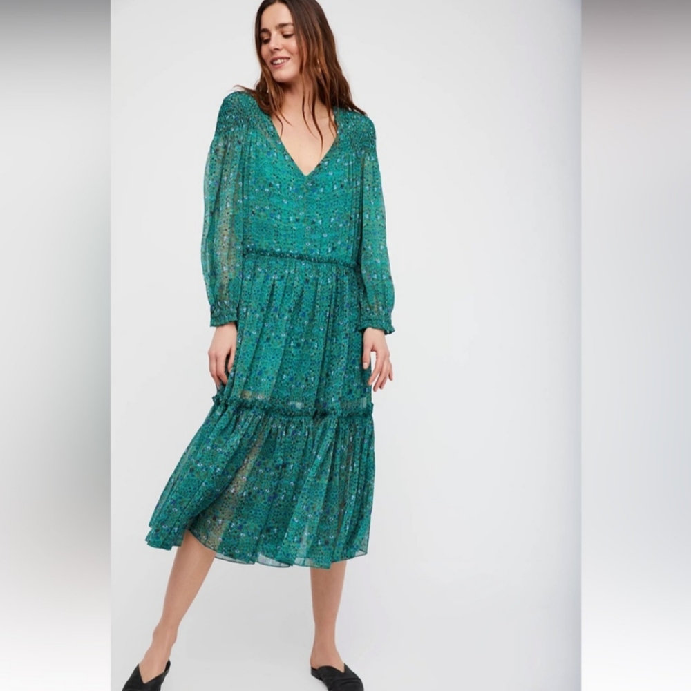 Free People Green Floral Midi Dress